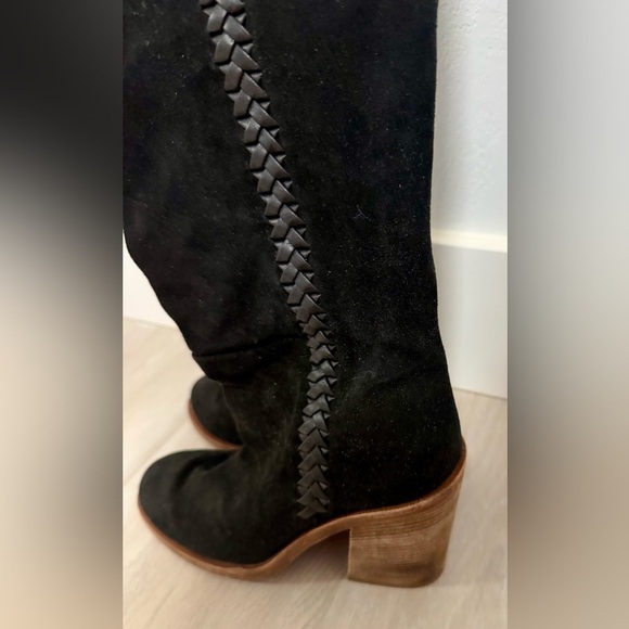 UGG Maeva Suede Knee High Boots Black Whipstitched Leather SZ 7 Runs Small - Picture 8 of 14
